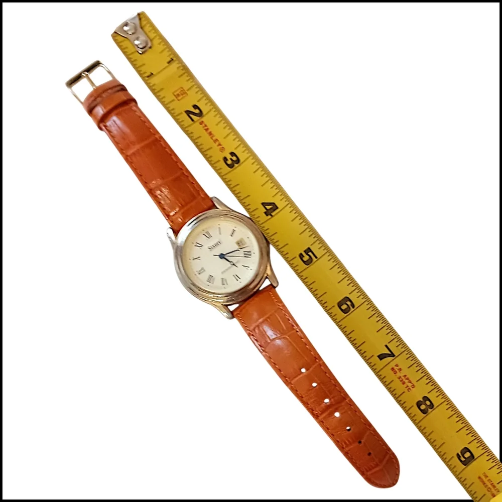 Stauer Metropolitan Watch Mens 39mm Gold Tone Dial Leather Band Date WORKS VIDEO